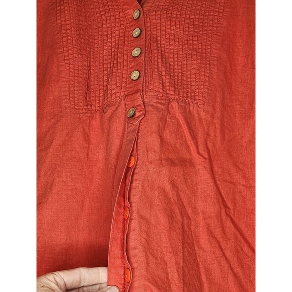 Tweeds Woman Orange  Linen tunic Blouse button front 3/4 sleeves  Size 2X - Picture 7 of 10